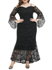 Vêtements grande taille pour les femmes en dentelle noire bretelles spaghetti manches 3/4 robe dété
