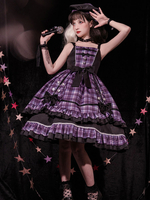 Vêtements Idole Lolita JSK Robe Violet Motif À Carreaux Volants Arcs Sans Manches Lolita Jupes