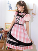 Vêtements idole Lolita OP DressPink Plaid Print Pattern Volants Bows Sweet Lolita One Piece Dress