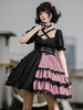 Vêtements idole Robe Lolita JSK Motif bicolore Volants Plissés à lacets Jupes gothiques Lolita