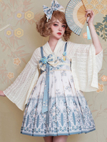 Wa Lolita JSK robe sauge sans manches arcs Polyester motif imprimé floral japonais Lolita doux Lolita pull jupes