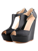 Wedge noir sandales Peep Toe plate-forme Synthétique bouclé sandale chaussures pour femmes