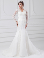 White robe sirène dentelle fermeture à glissière appliques robe de mariée de mariée