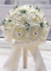 White Wedding Bouquet fleurs strass perles rubans rond forme Bouquet de mariée