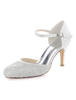 White Wedding Shoes dentelle ronde Toe sangle réglable boucle haut talon chaussures de mariée
