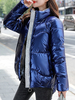 Women Puffer Coats Blue Stand Collier manches longues manches courtes matelassées