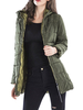 Women Puffer manteaux chasseur vert à capuche à capuchon longue manche zip up hiver manteau