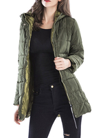 Women Puffer manteaux chasseur vert à capuche à capuchon longue manche zip up hiver manteau