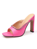 Womens Mules Square Toile Chunky Heel Slunky Cuir Pu en cuir rose Santon de talon