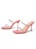 Womens Pink Heel Slipper PVC Haute Square Toe Stiletto Heel Summer Mules d\