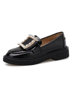 Womne Mocassins Noir Verni Synthétique Haut Bout Rond Casual Strass Femmes Chaussures