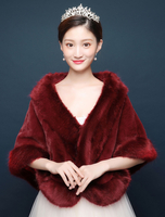 Wrap De Mariage En Fausse Fourrure Châle Bordeaux Veste De Mariée