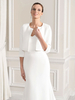 Wrap de mariage ivoire manches 3/4 longueur col bijou hauts crêpe extensible couverture de mariée