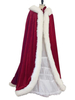 Wrap de mariage rouge sans manches à capuche ponchos en velours à lacets de mariée