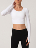 Yoga T-shirt à manches longues dos nu bretelles hauts dentraînement cropped