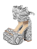 Zebra Snakeskin Print Chunky Heel Sandals Platform Ankle Strap Peep Toe Talons hauts