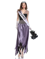 Zombie Reine Costume Cosplay Violet Robes Femmes Mariée Ensemble Déguisements Halloween