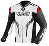 Arlen Ness Sugello Veste en cuir de moto,  noir-blanc-rouge,  taille 50 pour Hommes